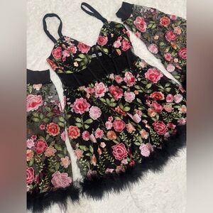 New L black lace floral embroidered dress boho festival flower lace short rave